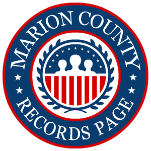 A round, red, white, and blue logo with the words 'Marion County Records Page' in relation to the state of Indiana.